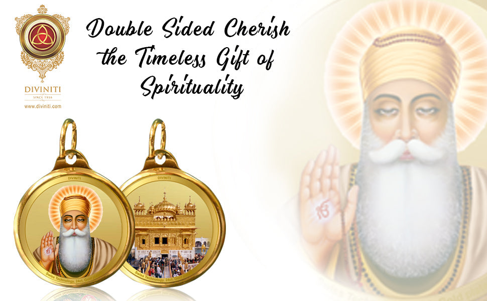 Diviniti 24K Double sided Gold Plated Pendant Gurunanak & Golden Temple|18 MM Flip Coin (1 PCS)