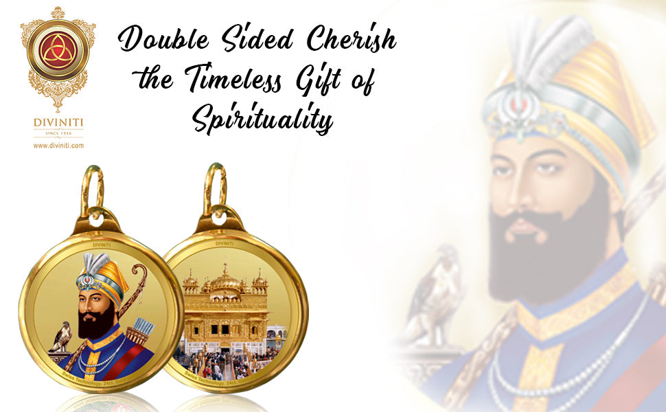 Diviniti 24K Double sided Gold Plated Pendant Guru Gobind Singh & Golden Temple|22 MM Flip Coin (1 PCS)