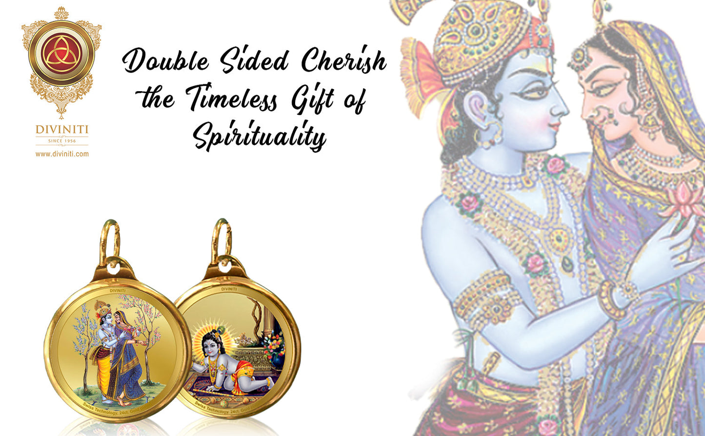 Diviniti 24K Double sided Gold Plated Pendant  RADHA KRISHNA & LADDU GOPAL|22 MM Flip Coin (1 PCS)