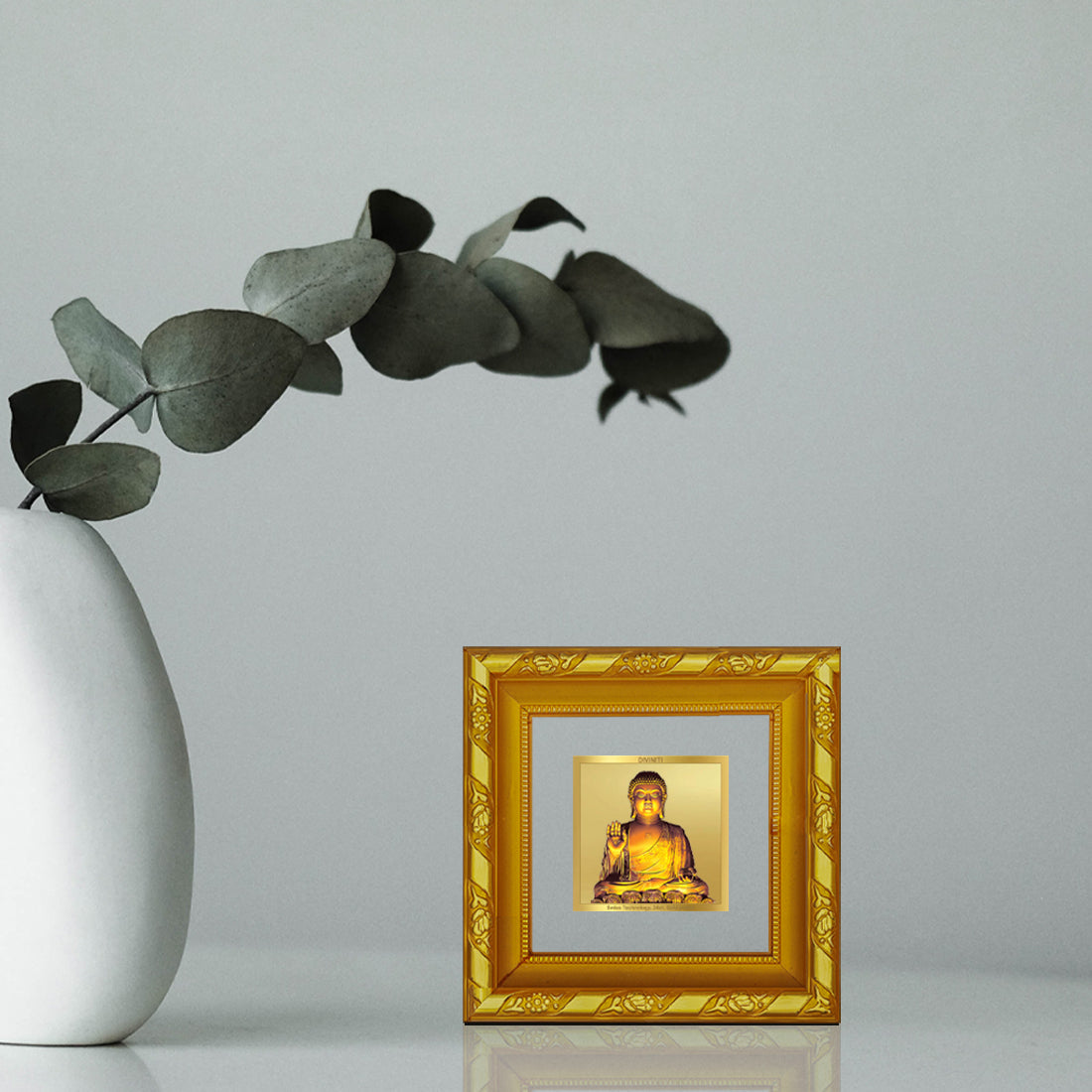 DIVINITI 24K Gold Plated Buddha Spiritual Photo Frame For Home Decor, Prayer, Gift (10.8 CM X 10.8 CM)