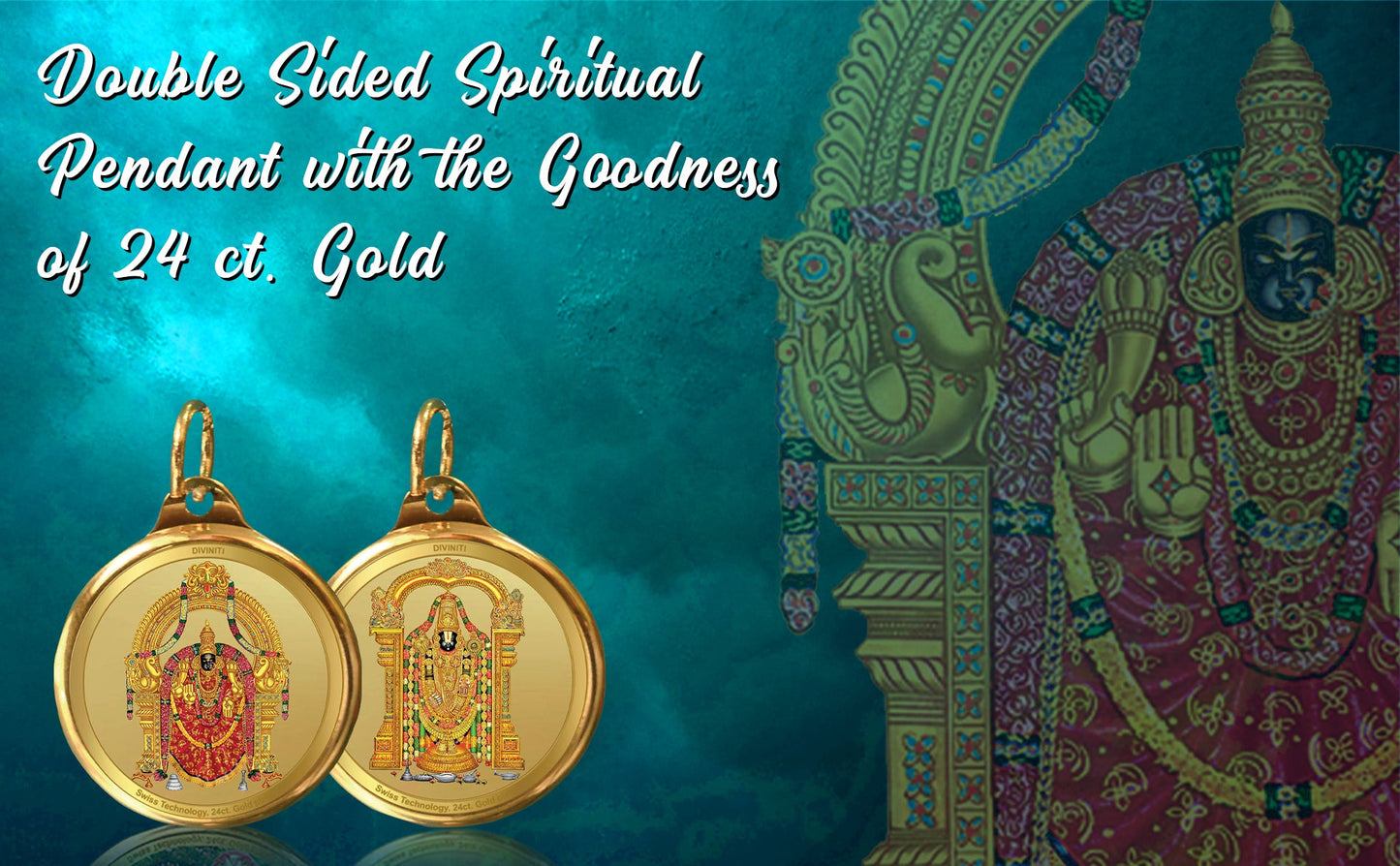 Diviniti 24K Double sided Gold Plated Pendant  Padmawati & Balaji|28 MM Flip Coin (1 PCS)