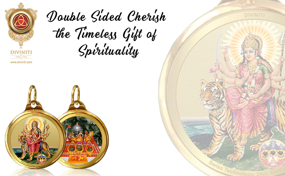 Diviniti 24K Double sided Gold Plated Pendant Durga & Mata Ka Darbar |22 MM Flip Coin (1 PCS)