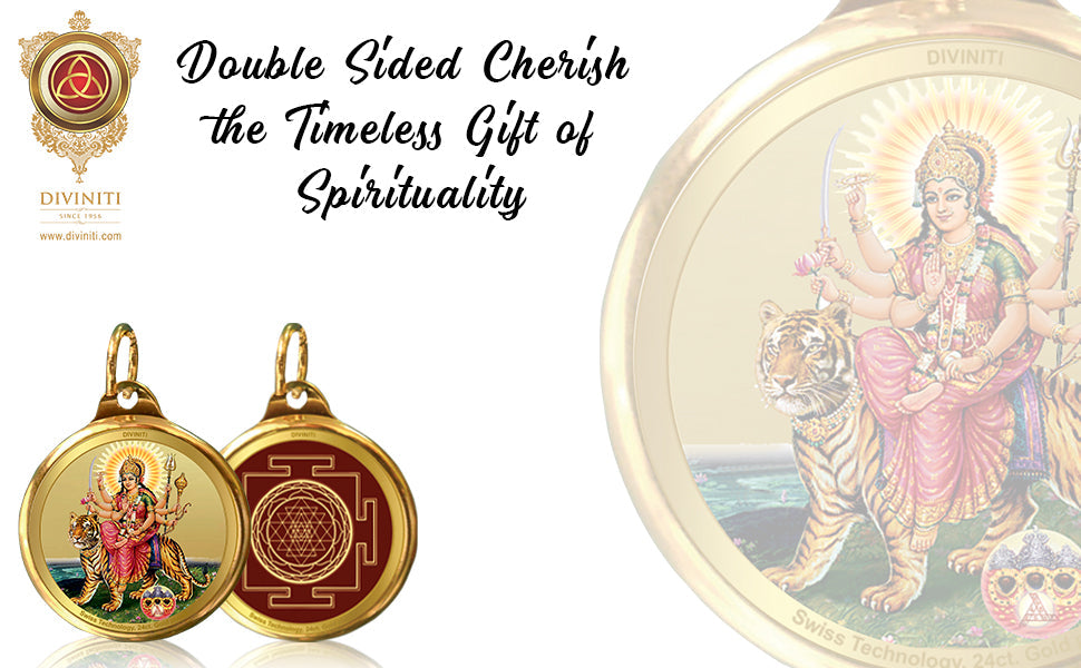 Diviniti 24K Double sided Gold Plated Pendant Durga & Yantra|18 MM Flip Coin (1 PCS)