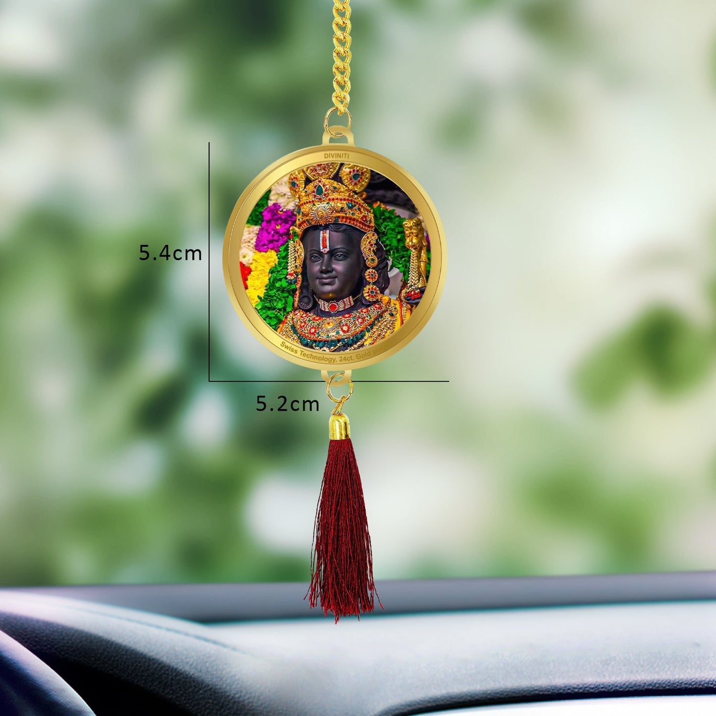 Diviniti 24K Gold Plated Double Sided Ram Lalla & Jai Shri Ram Car Dangler