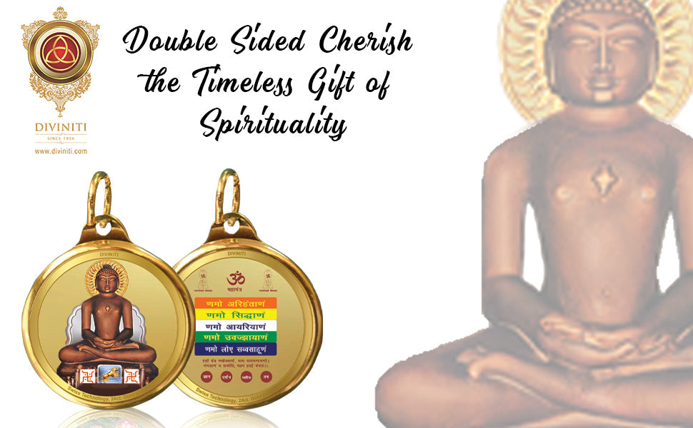 Diviniti 24K Double sided Gold Plated Pendant Mahavir & Namokar Mantra|22 MM Flip Coin (1 PCS)