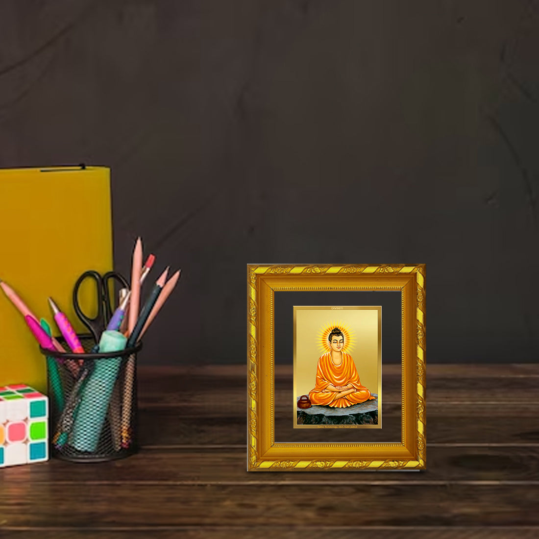 DIVINITI 24K Gold Plated Buddha Religious Photo Frame For Home Decor, Office, TableTop (15.0 X 13.0 CM)