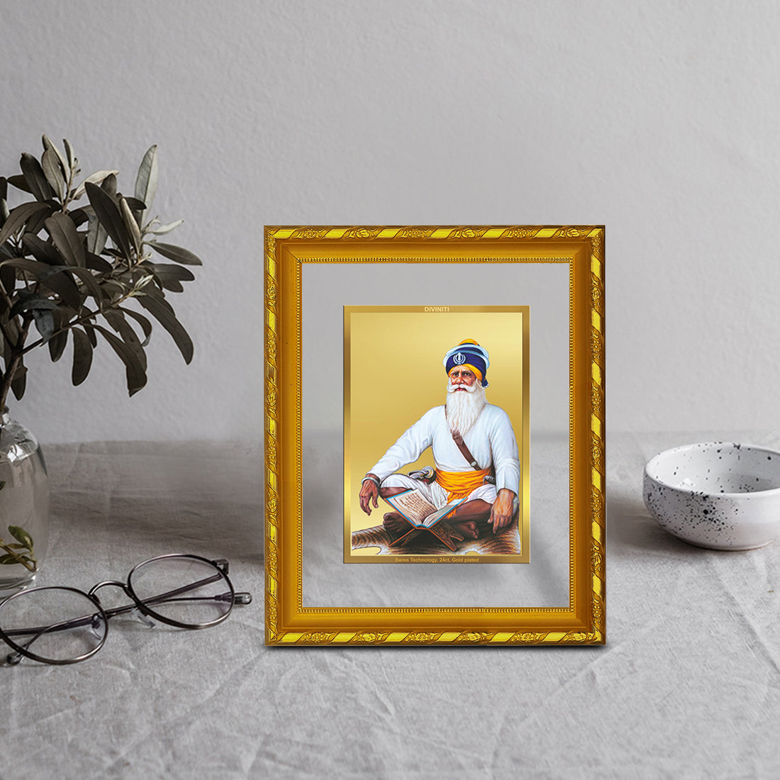 DIVINITI 24K Gold Plated Baba Deep Singh Photo Frame For Home Wall Decor, Worship (21.5 X 17.5 CM)