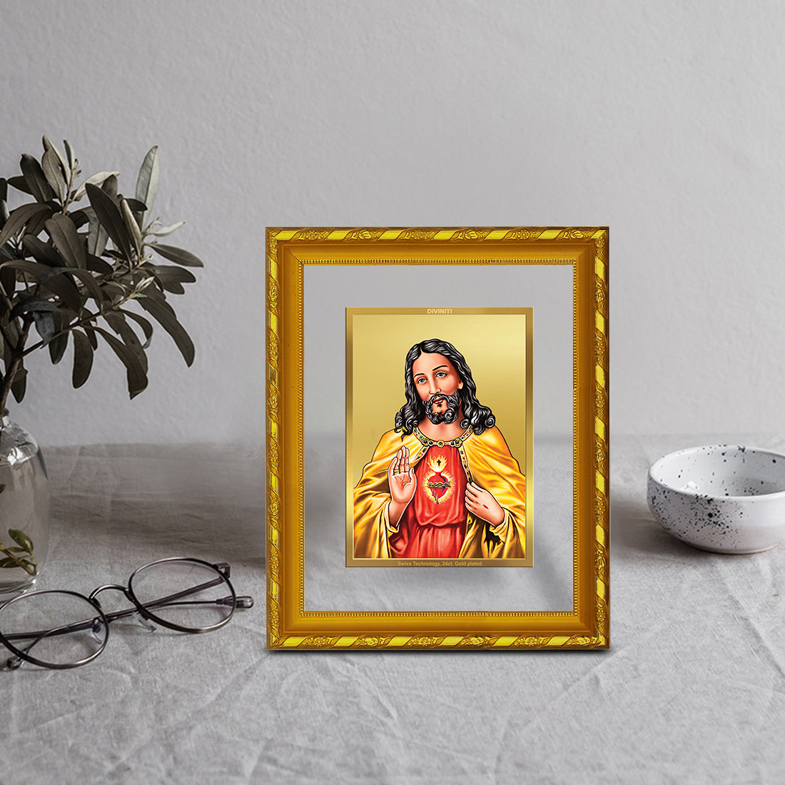 DIVINITI 24K Gold Plated Jesus Christ Photo Frame For Home Decor, Tabletop, Festive Gift (21.5 X 17.5 CM)