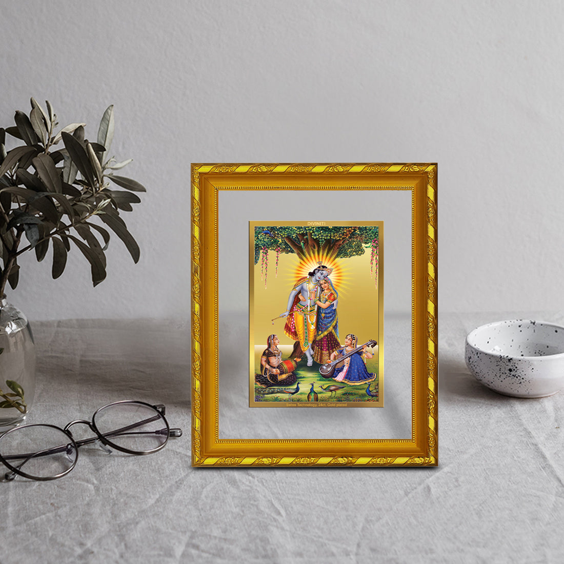 DIVINITI 24K Gold Plated Radha Krishna Photo Frame For Home Decor, Tabletop, Worship (21.5 X 17.5 CM)