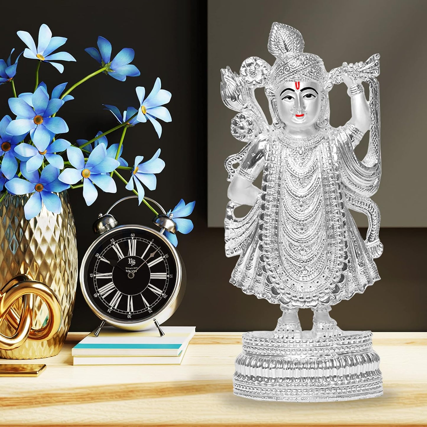 Diviniti 999 Silver Plated Shrinathji Idol for Home Decor Showpiece (25X11.5CM)