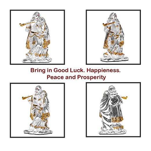 DIVINITI 999 Silver Plated Radha Krishna Idol For Home Decor Showpiece, Puja, Luxury Gift (11.4 X 6 CM)