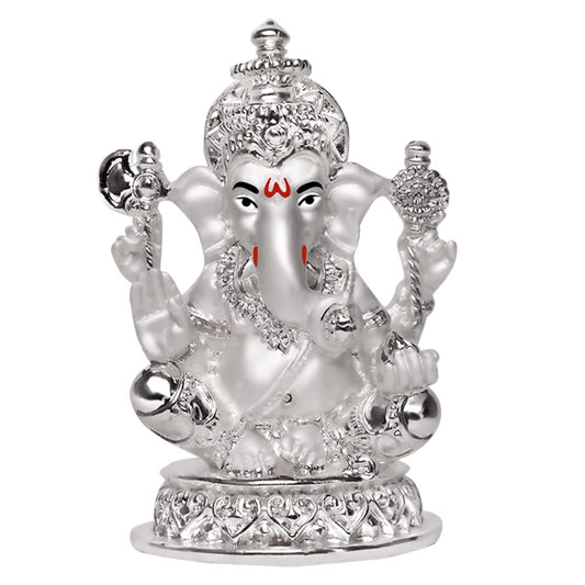 DIVINITI 999 Silver Plated Lord Ganesha Idol For Home Decor Showpiece, Puja Room, Gift (10 X 7 CM)