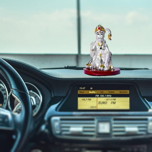 DIVINITI 999 Silver Plated Lord Hanuman Idol For Car Dashboard, Home Decor, Housewarming Gift (9 X 6 CM)