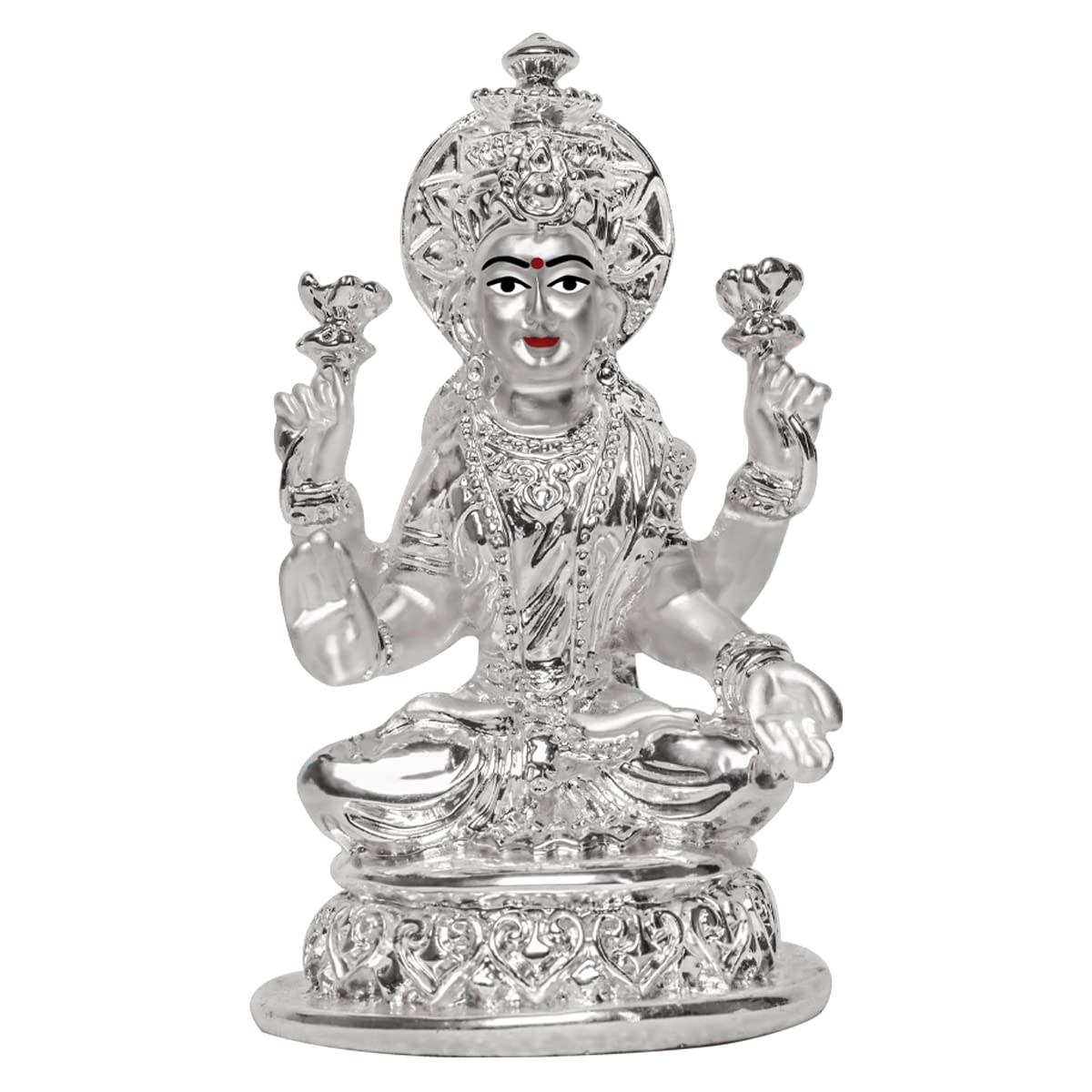 Diviniti Lakshmi Idol for Home Decor| 999 Silver Plated Sculpture of Maa Lakshmi Figurine| Idol for Home, Office, Temple and Table Decoration| Religious Idol For Pooja, Gift (5.7 X 6 X 10)CM