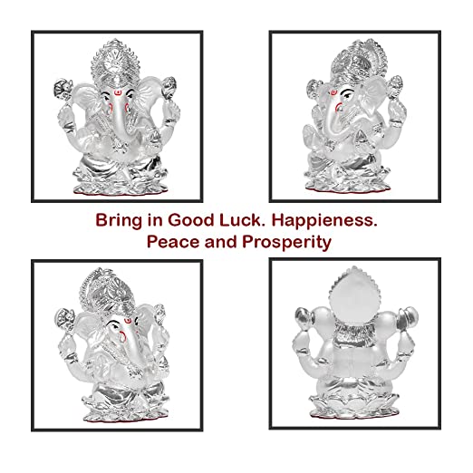 DIVINITI 999 Silver Plated Lord Ganesha Idol For Home Decor, Worship, Luxury Gift (9.5 X 7.5 CM)