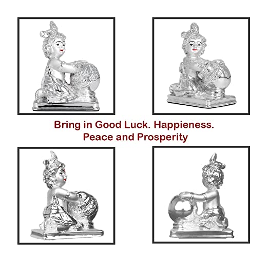 DIVINITI 999 Silver Plated Bal Gopal Idol For Home Decor Showpiece, Table, Housewarming (11 X 8.1 CM)