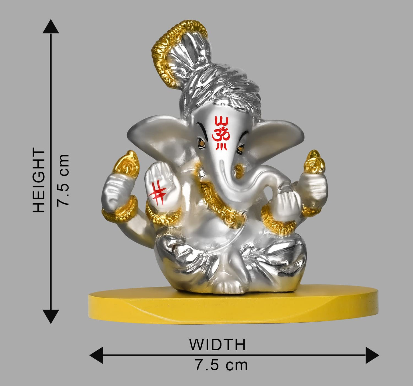 DIVINITI 999 Silver Plated Pagdi Ganesha Idol For Home Decor, Car Dashboard, Tabletop (7.5 X 7.5 CM)