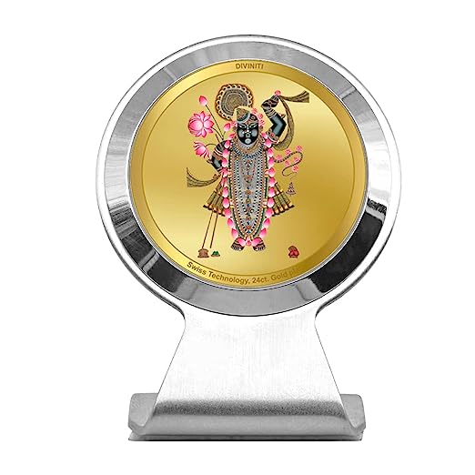 Diviniti 24K Gold Plated Shrinathji Frame For Car Dashboard, Home Decor & Worship (6.2 x 4.5 CM)