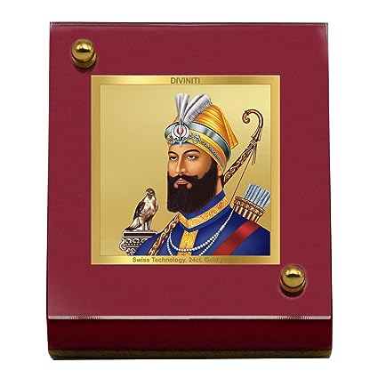 Diviniti 24K Gold Plated Guru Gobind Singh Frame For Car Dashboard, Home Decor, Table Tops (5.5 x 6.5 CM)