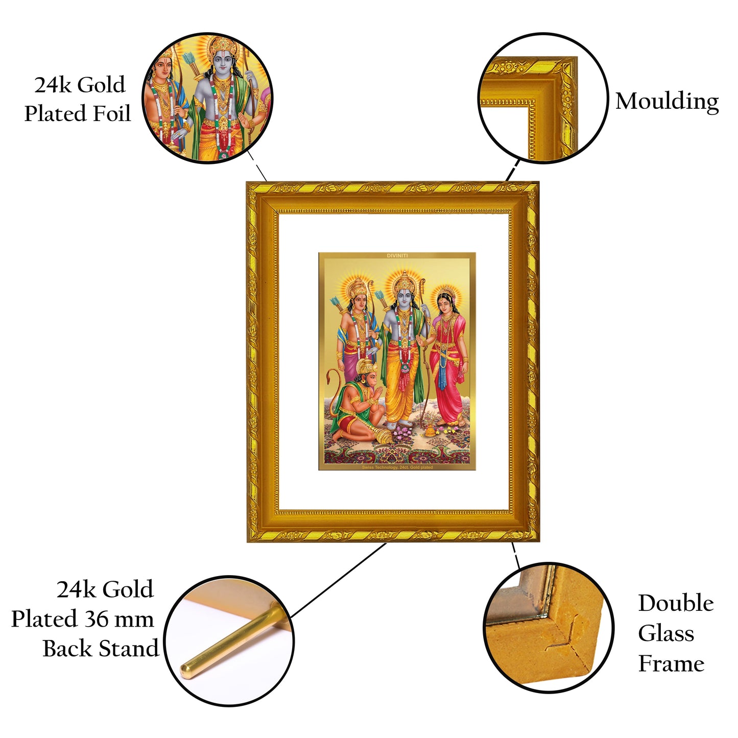 DIVINITI 24K Gold Plated Ram Darbar Photo Frame For Home Wall Decor, Festival, Puja (21.5 X 17.5 CM)