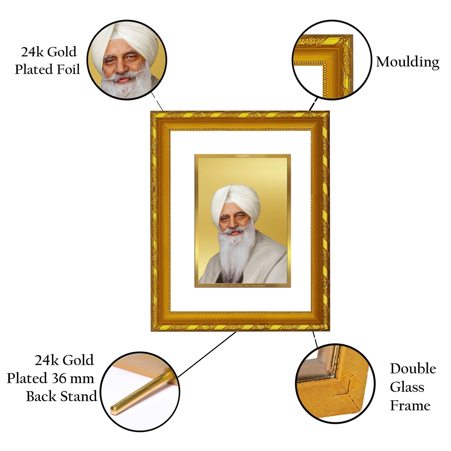 DIVINITI 24K Gold Plated Radha Swami Wall Photo Frame For Home Decor, Tabletop (21.5 X 17.5 CM)