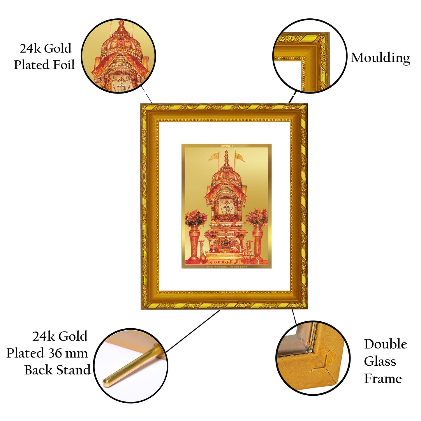 DIVINITI 24K Gold Plated Rani Sati Photo Frame For Home Wall Decor, TableTop (21.5 X 17.5 CM)