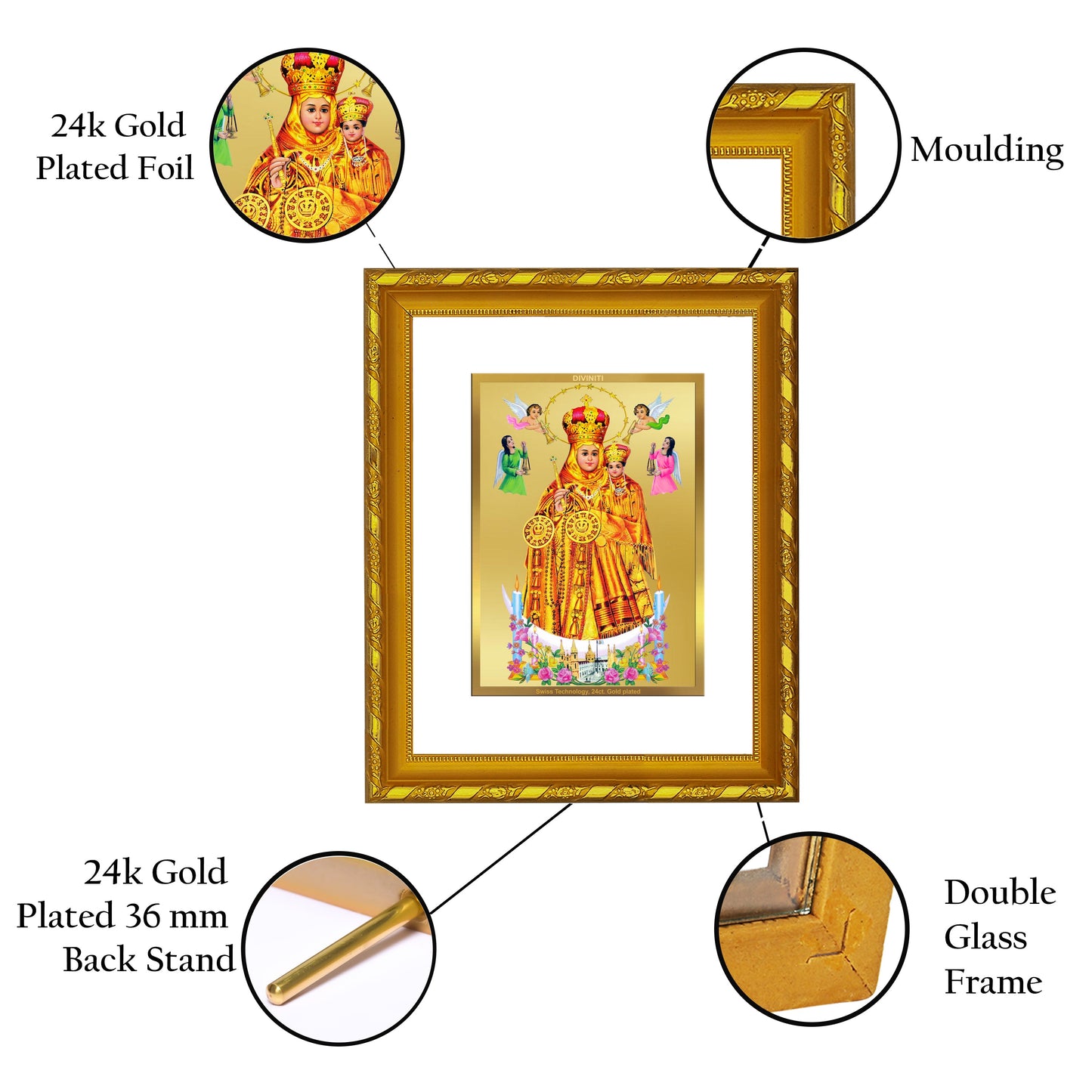 DIVINITI 24K Gold Plated Lady of Health Photo Frame For Home Wall Decor, Diwali Gift, Wealth (21.5 X 17.5 CM)