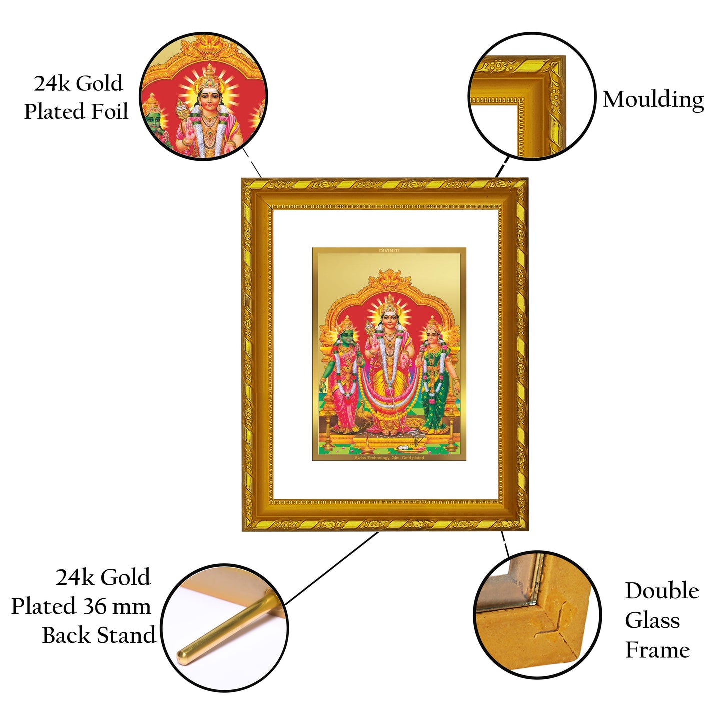 DIVINITI 24K Gold Plated Murugan Valli Photo Frame For Home Decor, Tabletop, Prayer (21.5 X 17.5 CM)