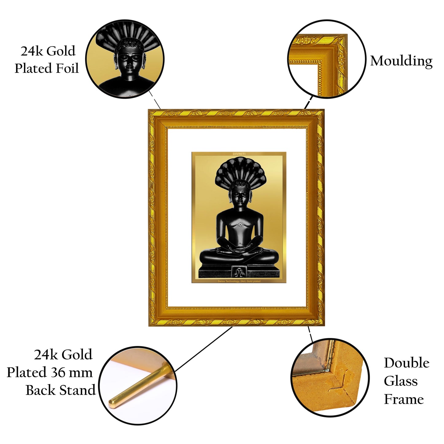 DIVINITI 24K Gold Plated Parshvanatha Photo Frame For Home Decor, Prayer, Gift (21.5 X 17.5 CM)