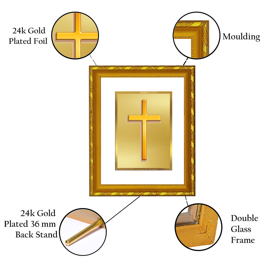 DIVINITI 24K Gold Plated Holy Cross Photo Frame For Home Wall Decor, Exclusive Gift (21.5 X 17.5 CM)