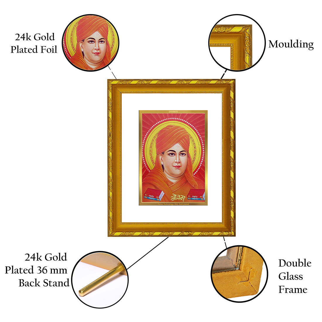 DIVINITI 24K Gold Plated Dayananda Saraswati Photo Frame For Home Wall Decor, Tabletop (21.5 X 17.5 CM)