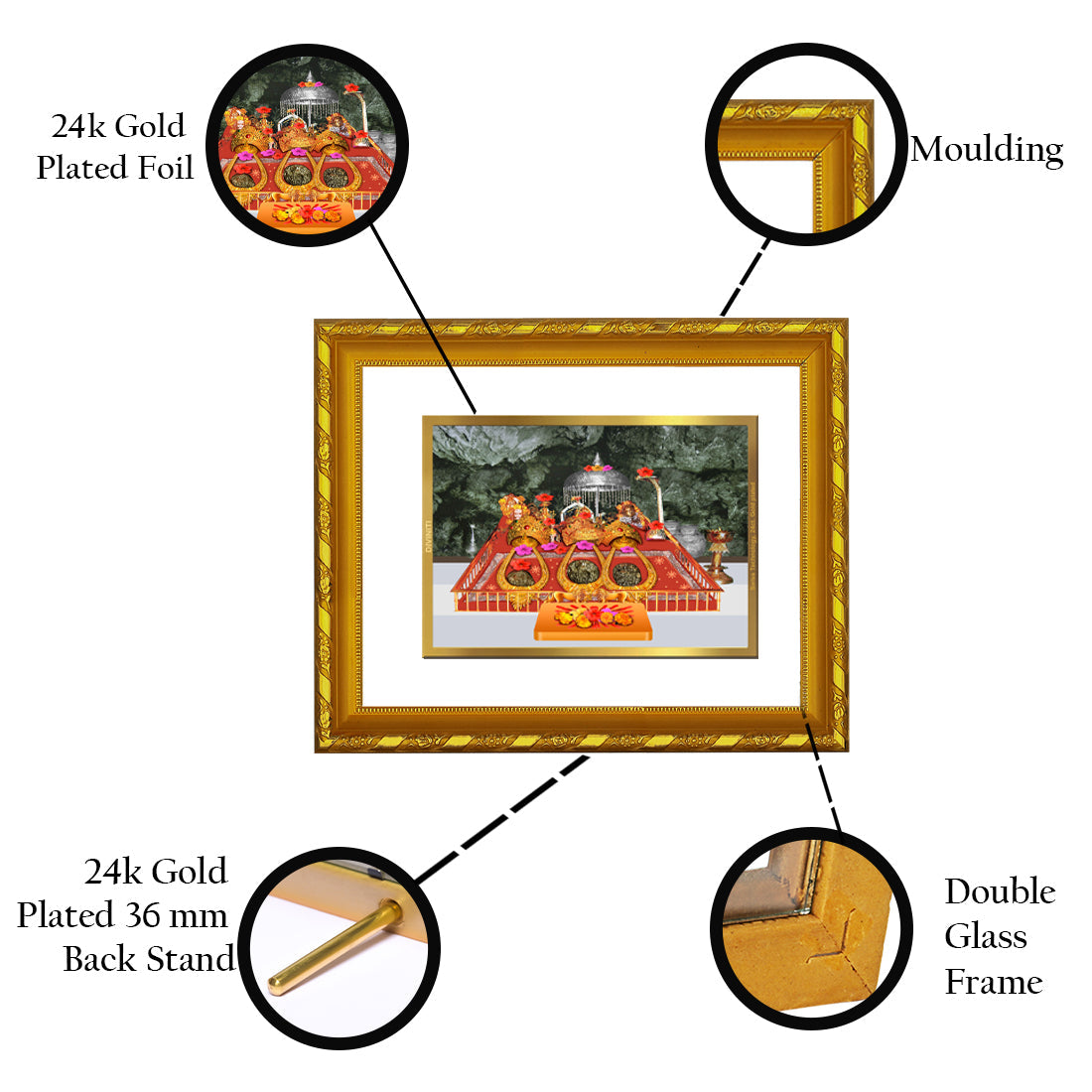 DIVINITI 24K Gold Plated Mata Ka Darbar Photo Frame For Home Wall Decor, Puja, Gift (21.5 X 17.5 CM)