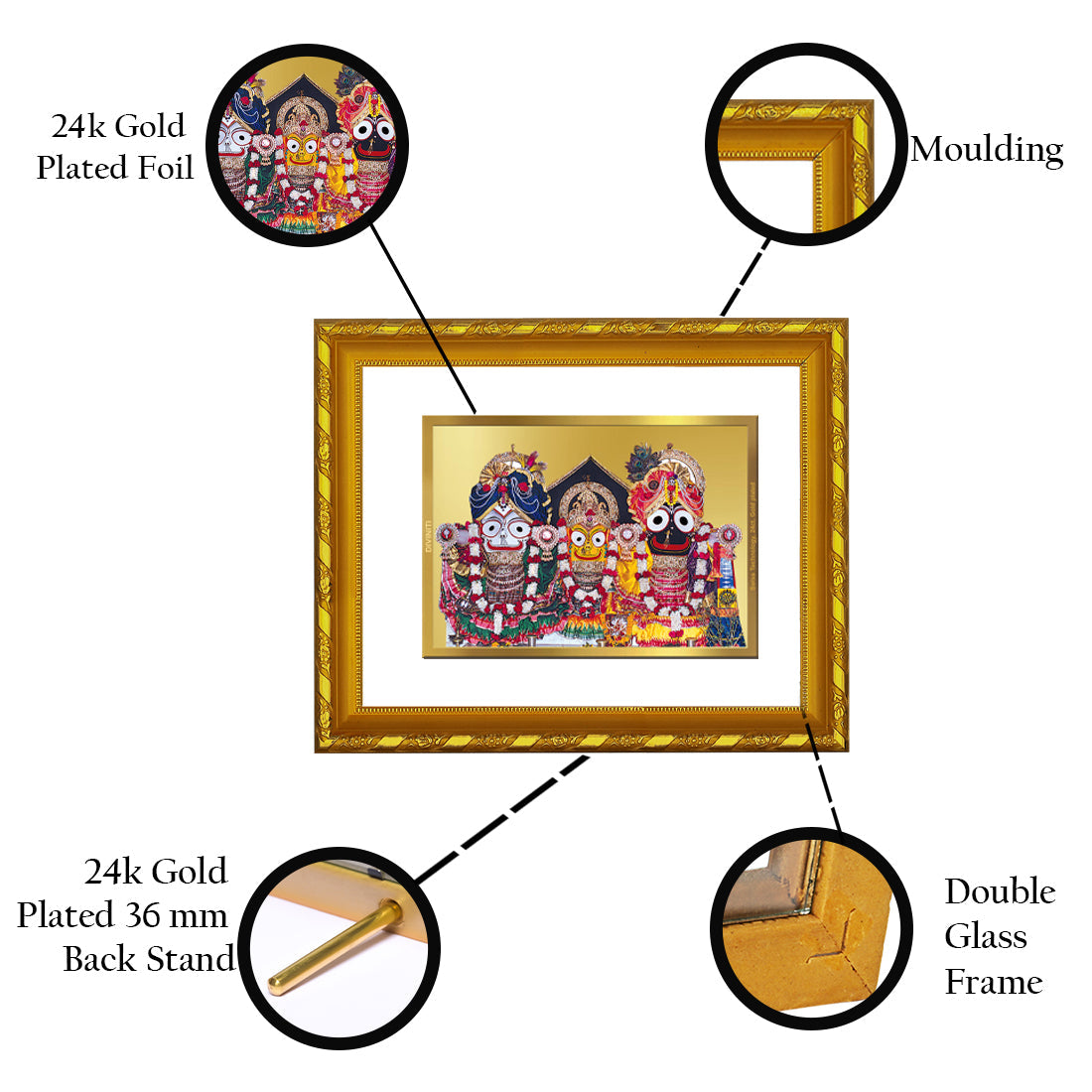 DIVINITI 24K Gold Plated Jagannath Photo Frame For Home Wall Decor, Puja Room, Gift (21.5 X 17.5 CM)