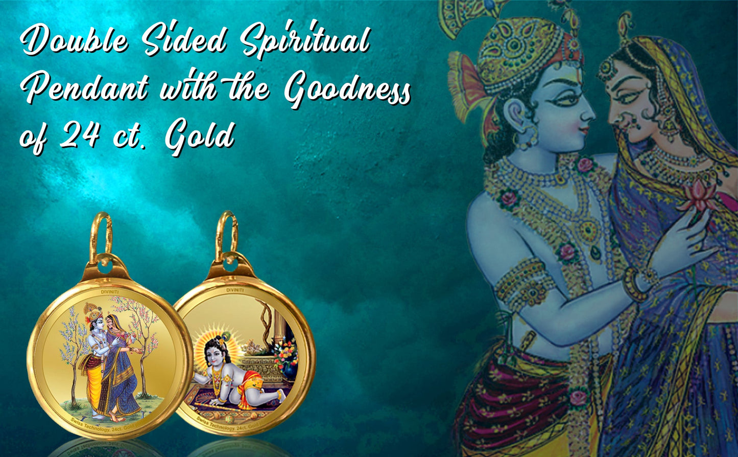 Diviniti 24K Double sided Gold Plated Pendant  RADHA KRISHNA & LADDU GOPAL|22 MM Flip Coin (1 PCS)