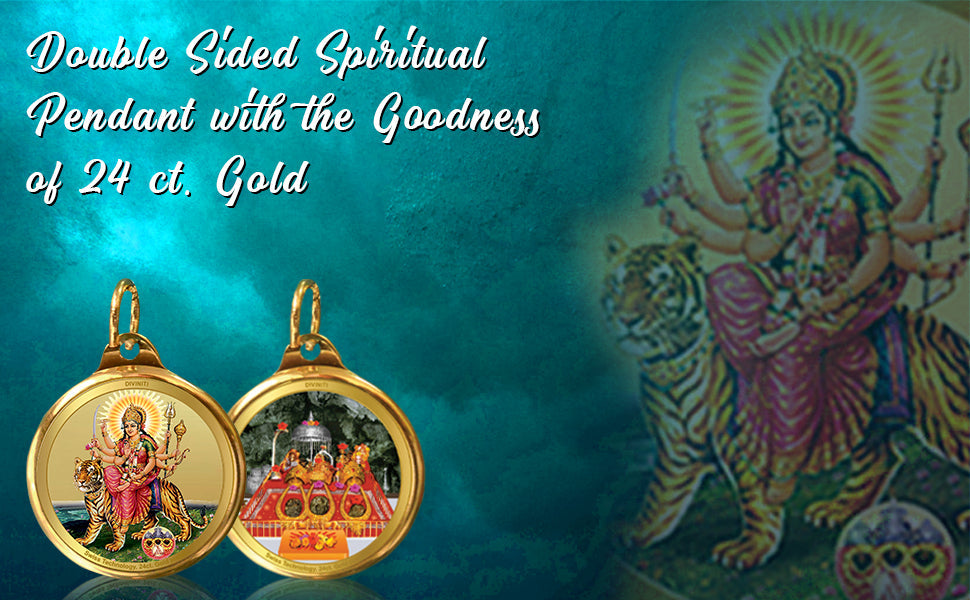 Diviniti 24K Double sided Gold Plated Pendant  Durga & Mata Ka Darbar |28 MM Flip Coin (1 PCS)