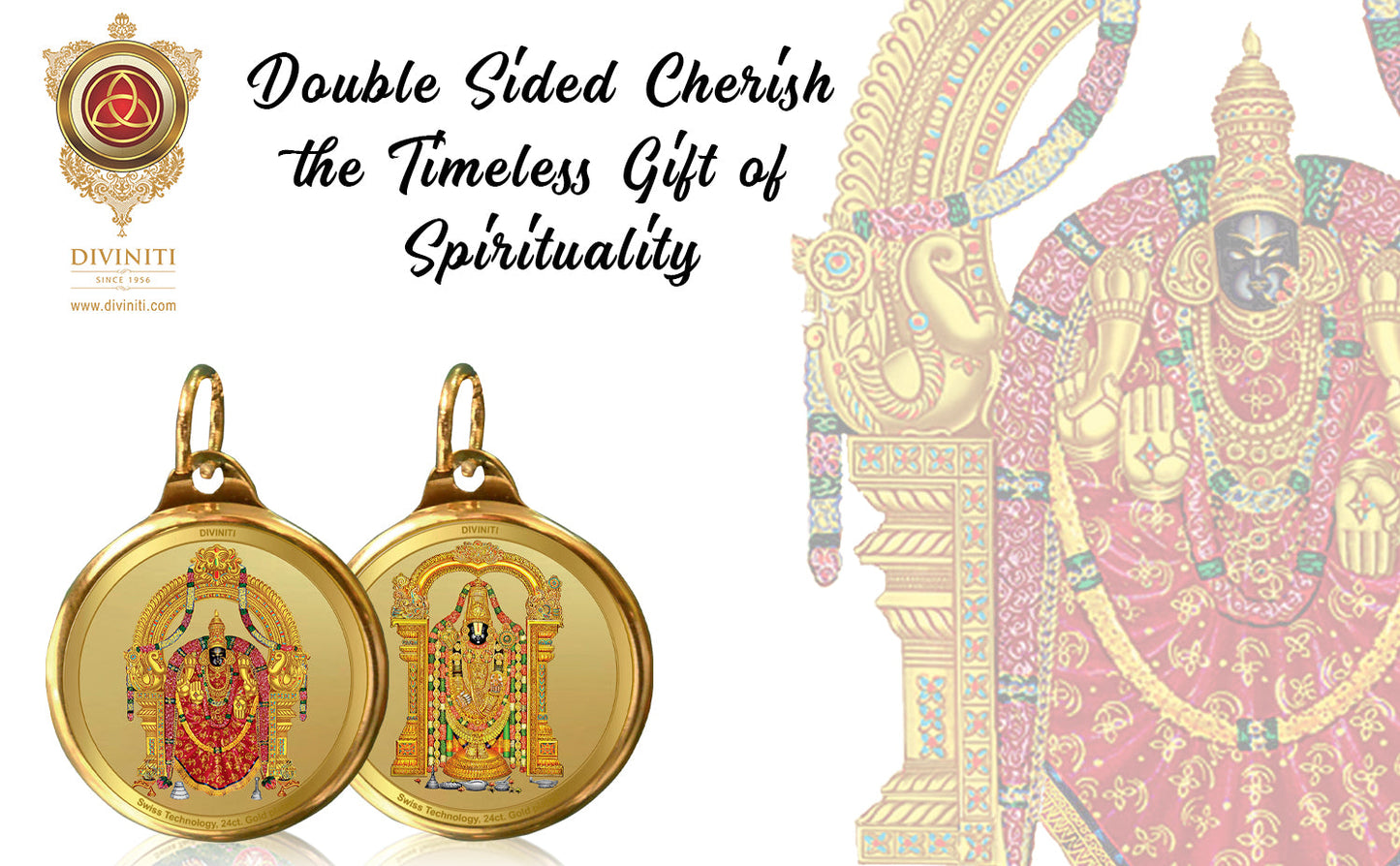 Diviniti 24K Double sided Gold Plated Pendant  Padmawati & Balaji|28 MM Flip Coin (1 PCS)