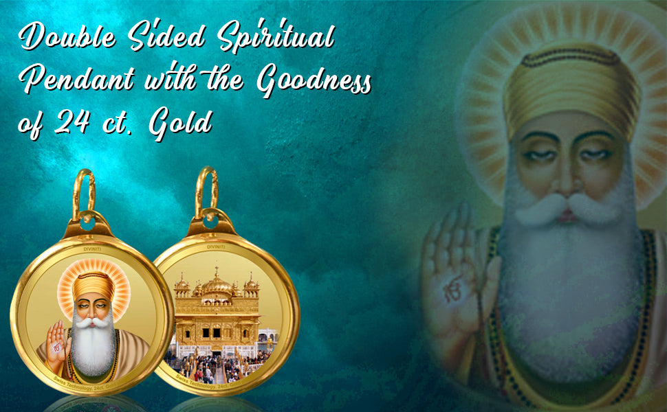 Diviniti 24K Double sided Gold Plated Pendant Gurunanak & Golden Temple|22 MM Flip Coin (1 PCS)