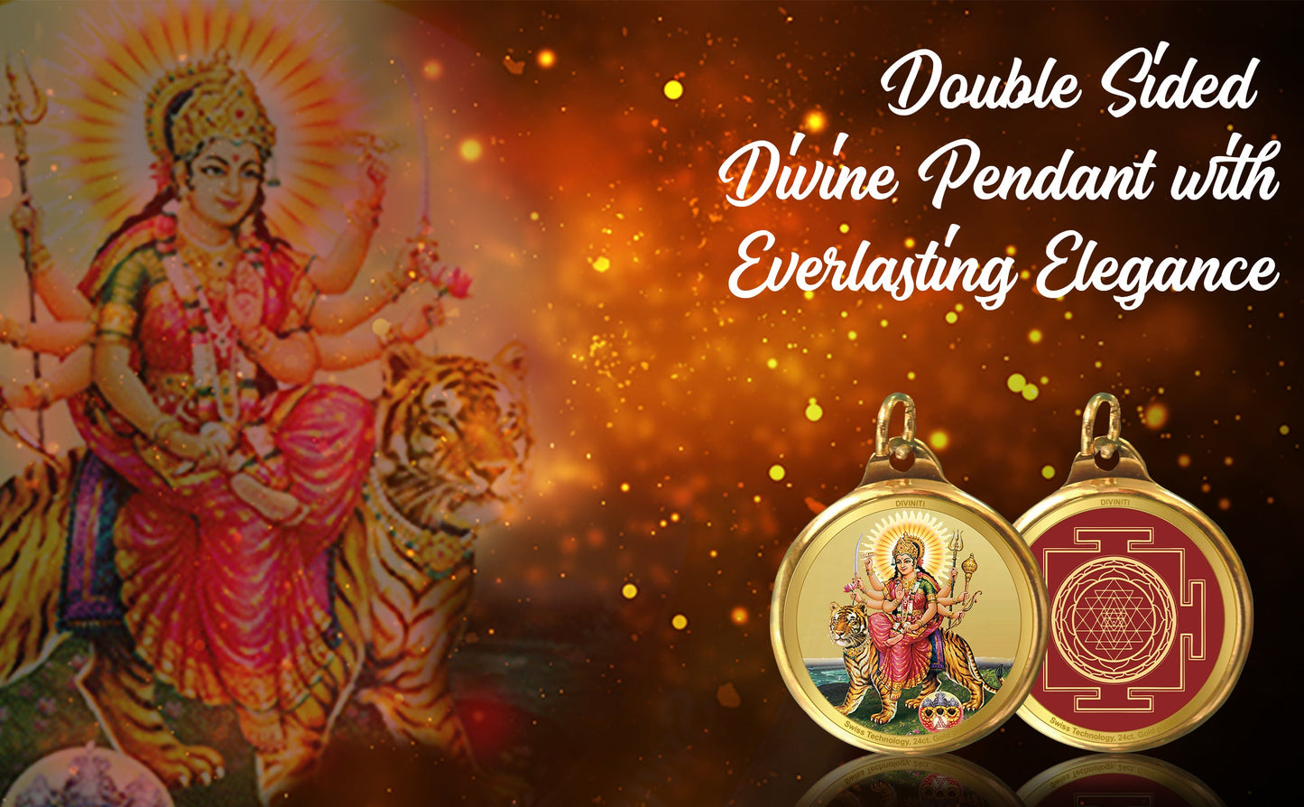 Diviniti 24K Double sided Gold Plated Pendant Durga & Yantra|22 MM Flip Coin (1 PCS)