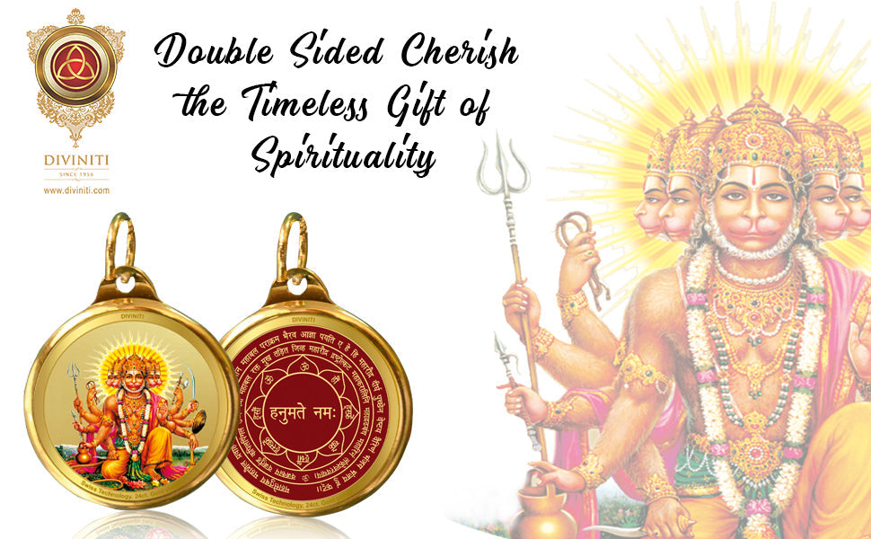 Diviniti 24K Double sided Gold Plated Pendant Panchmukhi  Hanuman & Yantra|28 MM Flip Coin (1 PCS)