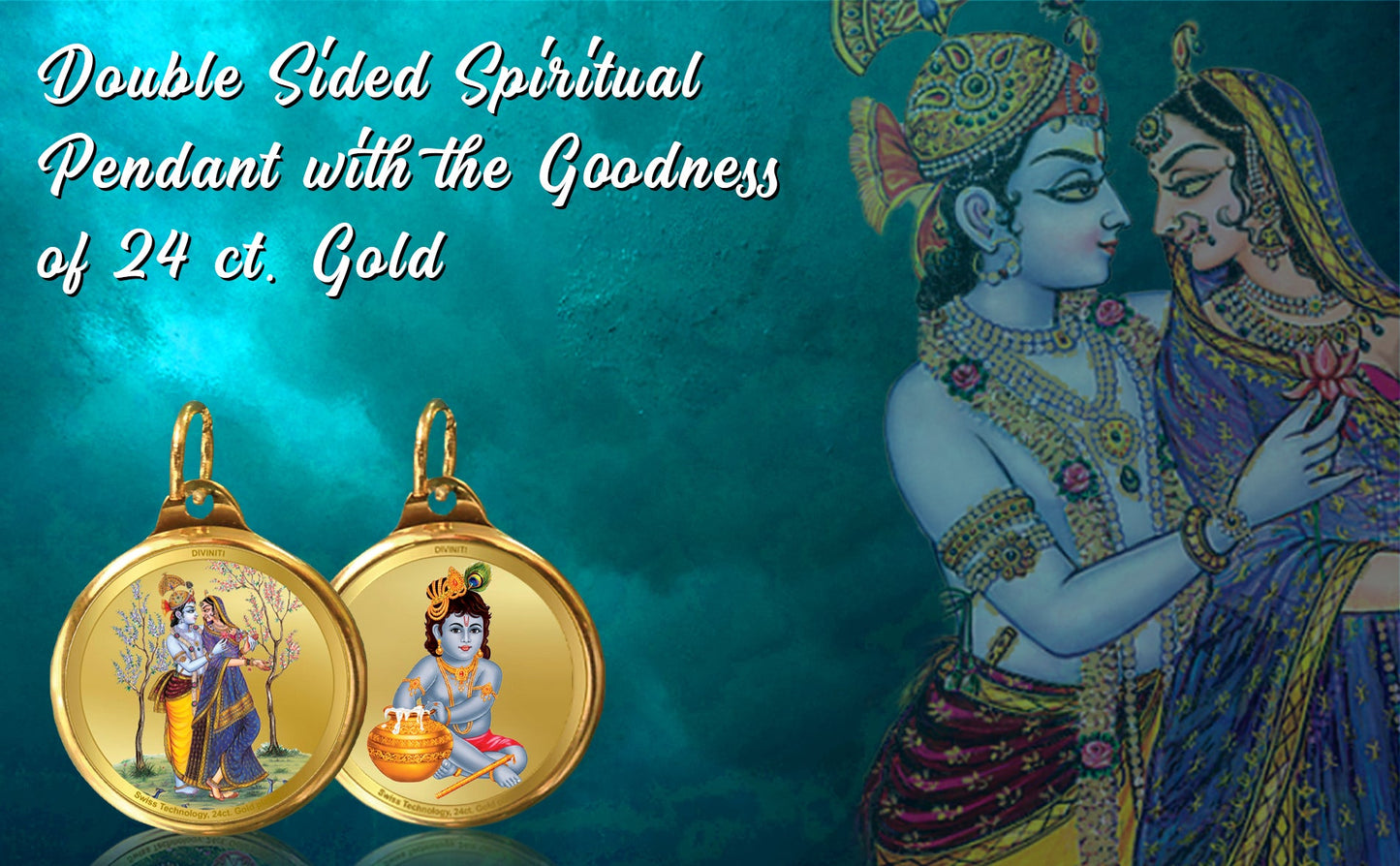 Diviniti 24K Double sided Gold Plated Pendant  RADHA KRISHNA & BALGOPAL|22 MM Flip Coin (1 PCS)