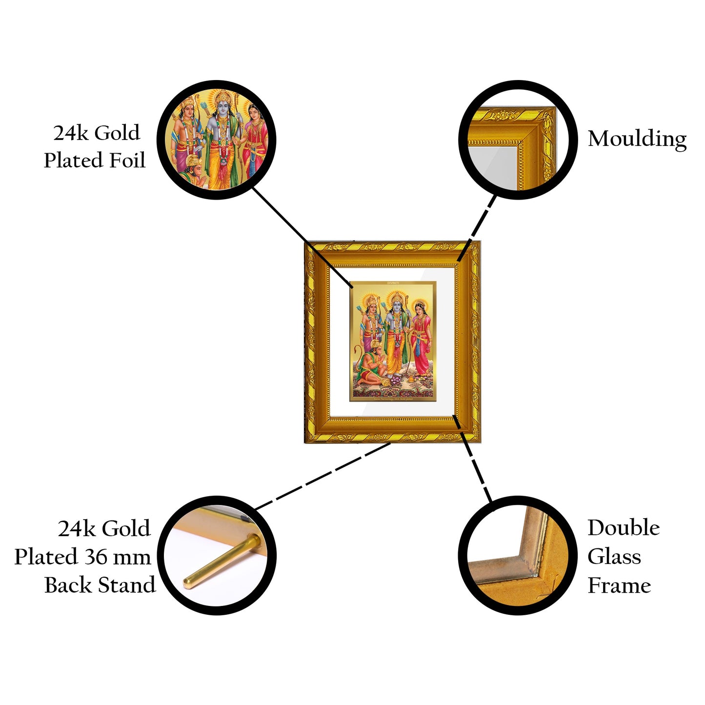 DIVINITI 24K Gold Plated Ram Darbar Photo Frame For Home Wall Decor, Festival Puja (15.0 X 13.0 CM)