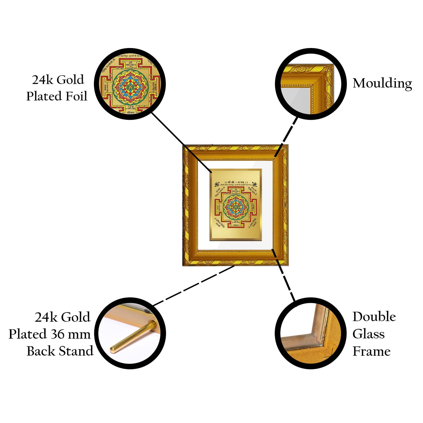 DIVINITI 24K Gold Plated Shree Yantra Photo Frame For Home Decor, Festive Gift, Puja (15.0 X 13.0 CM)