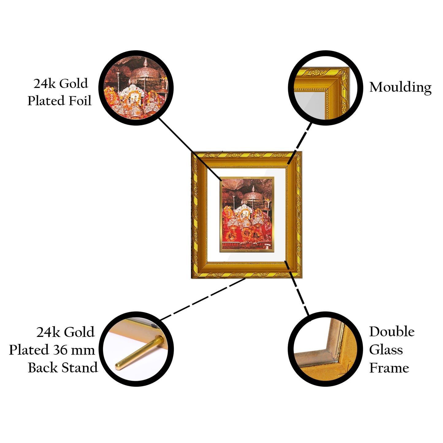 DIVINITI 24K Gold Plated Mata Ka Darbar Photo Frame For Home Wall Decor, Puja Room (15.0 X 13.0 CM)