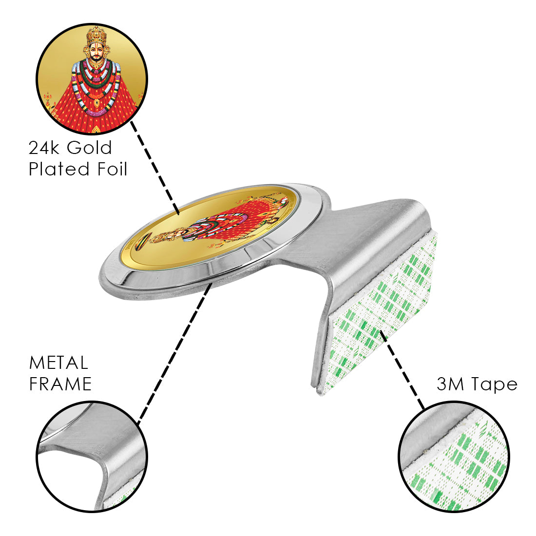 Diviniti 24K Gold Plated Khatu Shyam Frame For Car Dashboard, Home Decor, Table Top, Puja, Gift (6.2 x 4.5 CM)