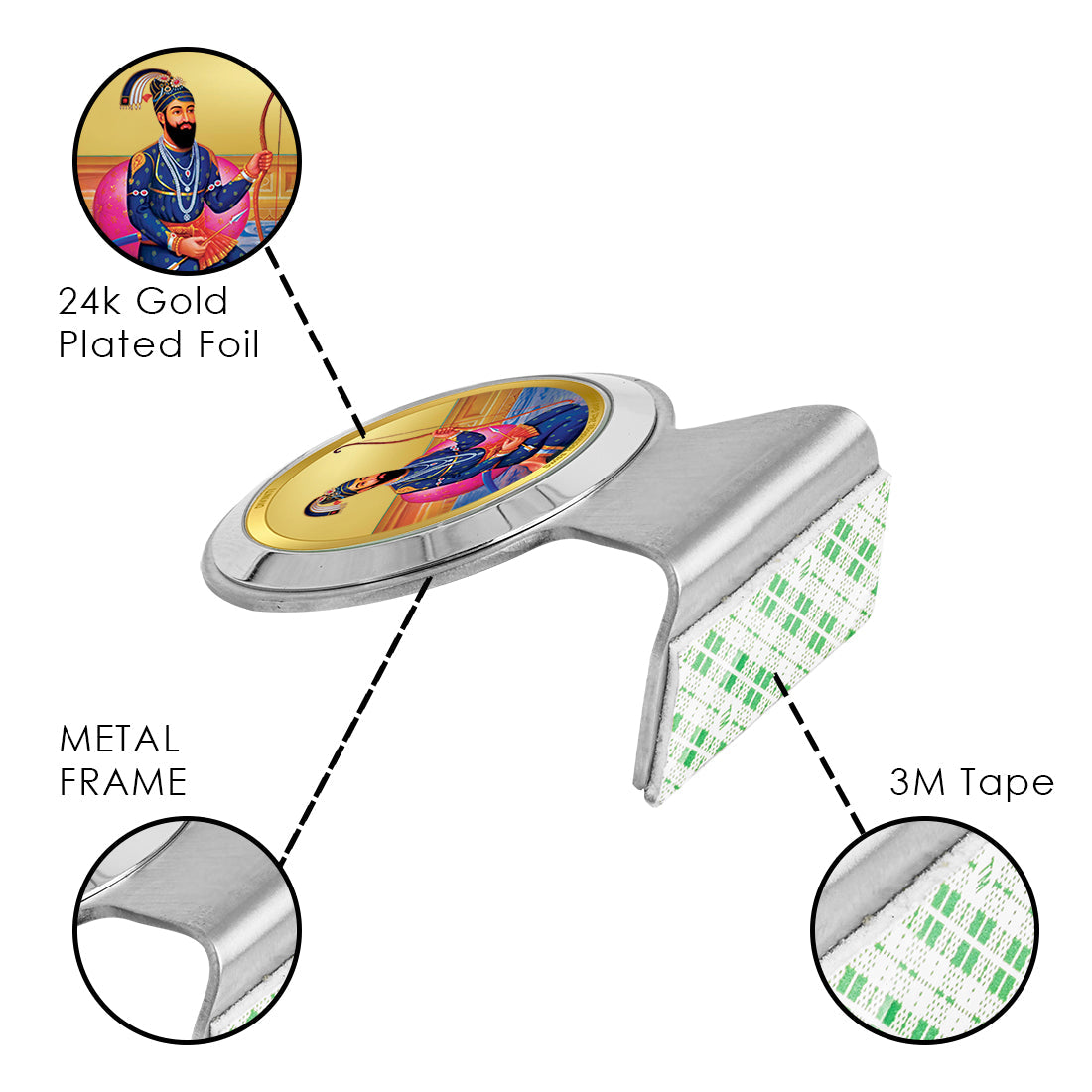 Diviniti 24K Gold Plated Guru Gobind Singh Frame For Car Dashboard, Home Decor Showpiece, Gift (6.2 x 4.5 CM)