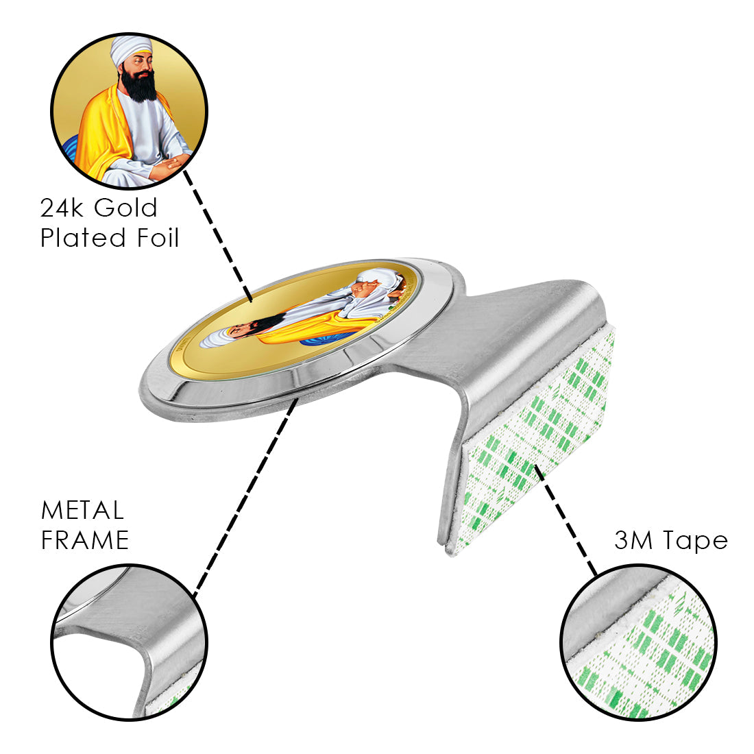 Diviniti 24K Gold Plated Guru Tegh Bahadur Ji Frame For Car Dashboard, Home Decor, Table Top, Gift (6.2 x 4.5 CM)