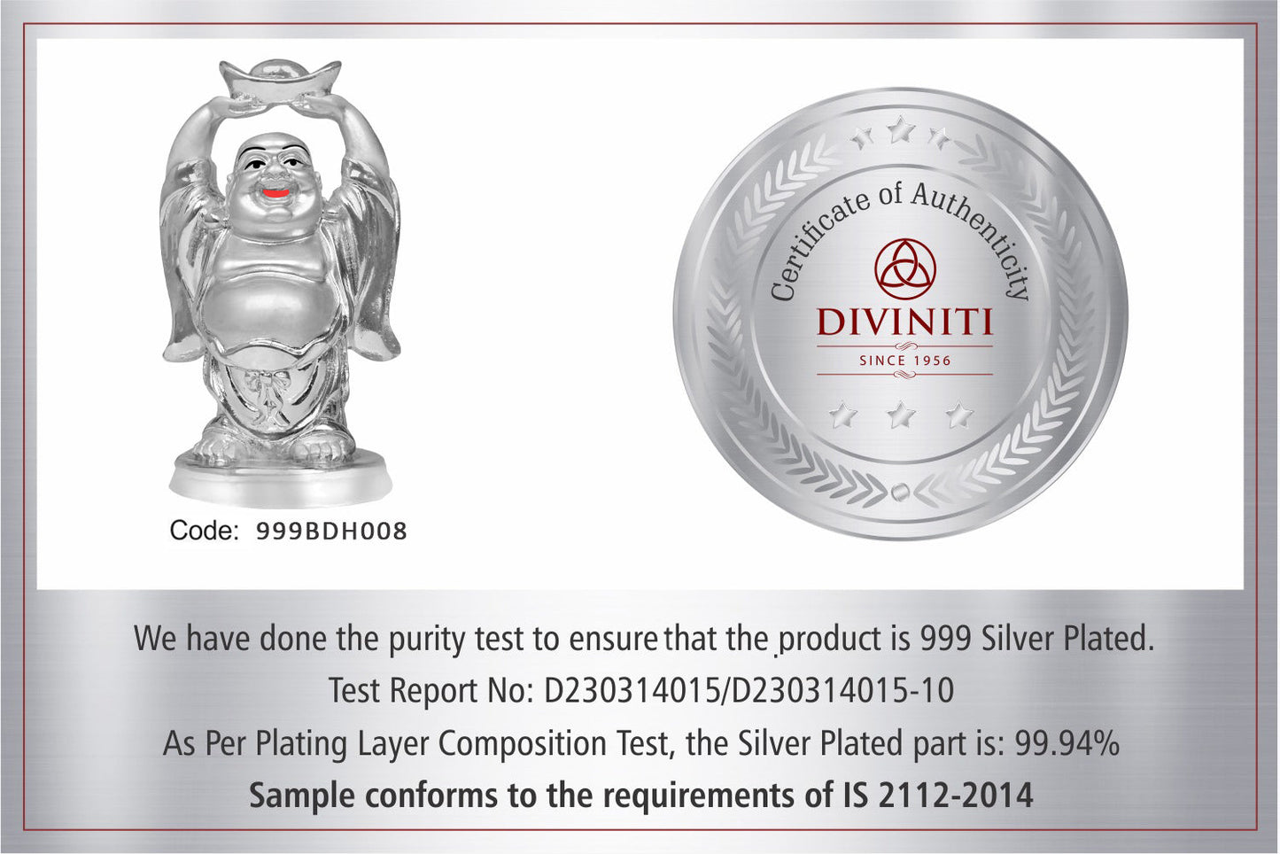 Diviniti 999 Silver Plated Laughing Buddha Statue for Home Decor (12X7CM)