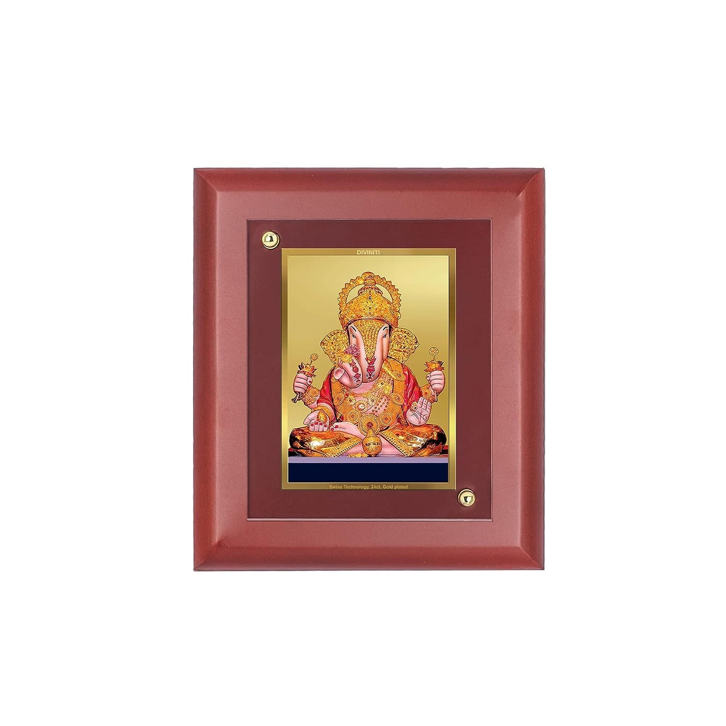 DIVINITI Dagadu Ganesha Gold Plated Wall Photo Frame, Table Décor| MDF 2 Wooden Wall Photo Frame and 24K Gold Plated Foil| Religious Photo Frame Idol For Pooja, Gifts Items (20.0CMX16.0CM)