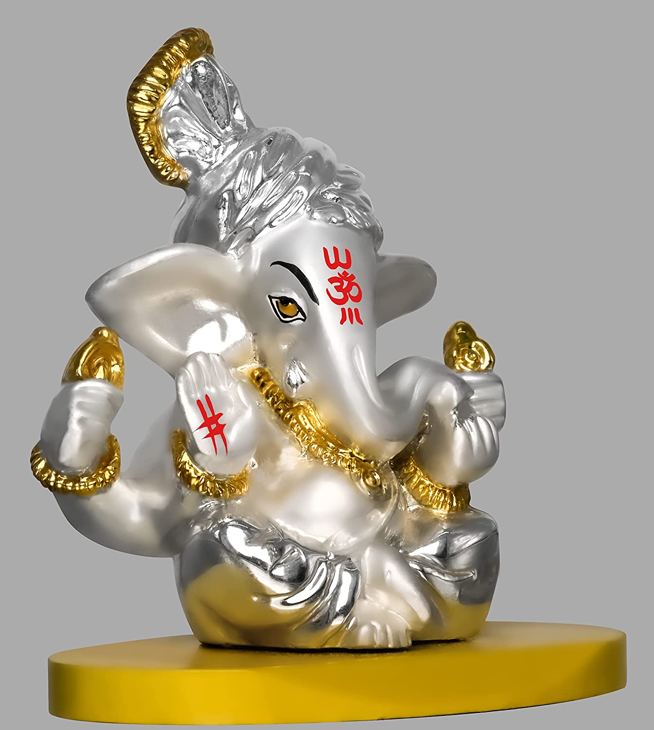 DIVINITI 999 Silver Plated Pagdi Ganesha Idol For Home Decor, Car Dashboard, Tabletop (7.5 X 7.5 CM)