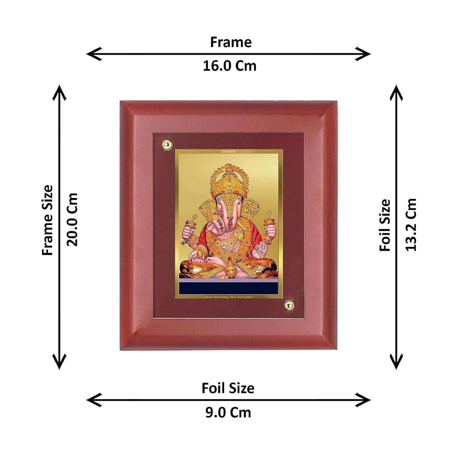 DIVINITI Dagadu Ganesha Gold Plated Wall Photo Frame, Table Décor| MDF 2 Wooden Wall Photo Frame and 24K Gold Plated Foil| Religious Photo Frame Idol For Pooja, Gifts Items (20.0CMX16.0CM)